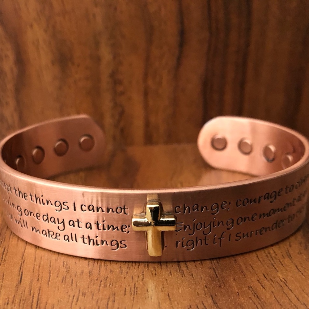 Serenity Prayers Cross Pure Copper Magnetic Bracelet Energy Cuff Bangle Bracelet